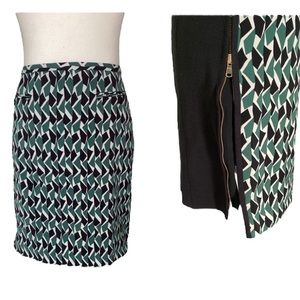 Missoni Green & Black Geometric Side Zipper Pencil Skirt - 46 - 10
